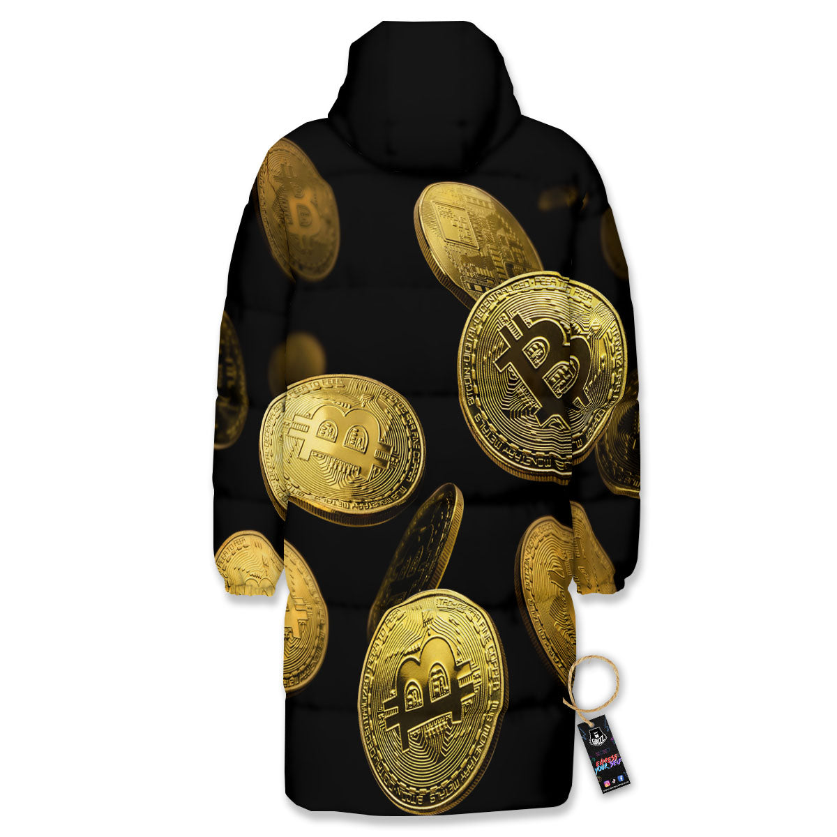 Bitcoin Falling Print Long Down Jacket-grizzshop
