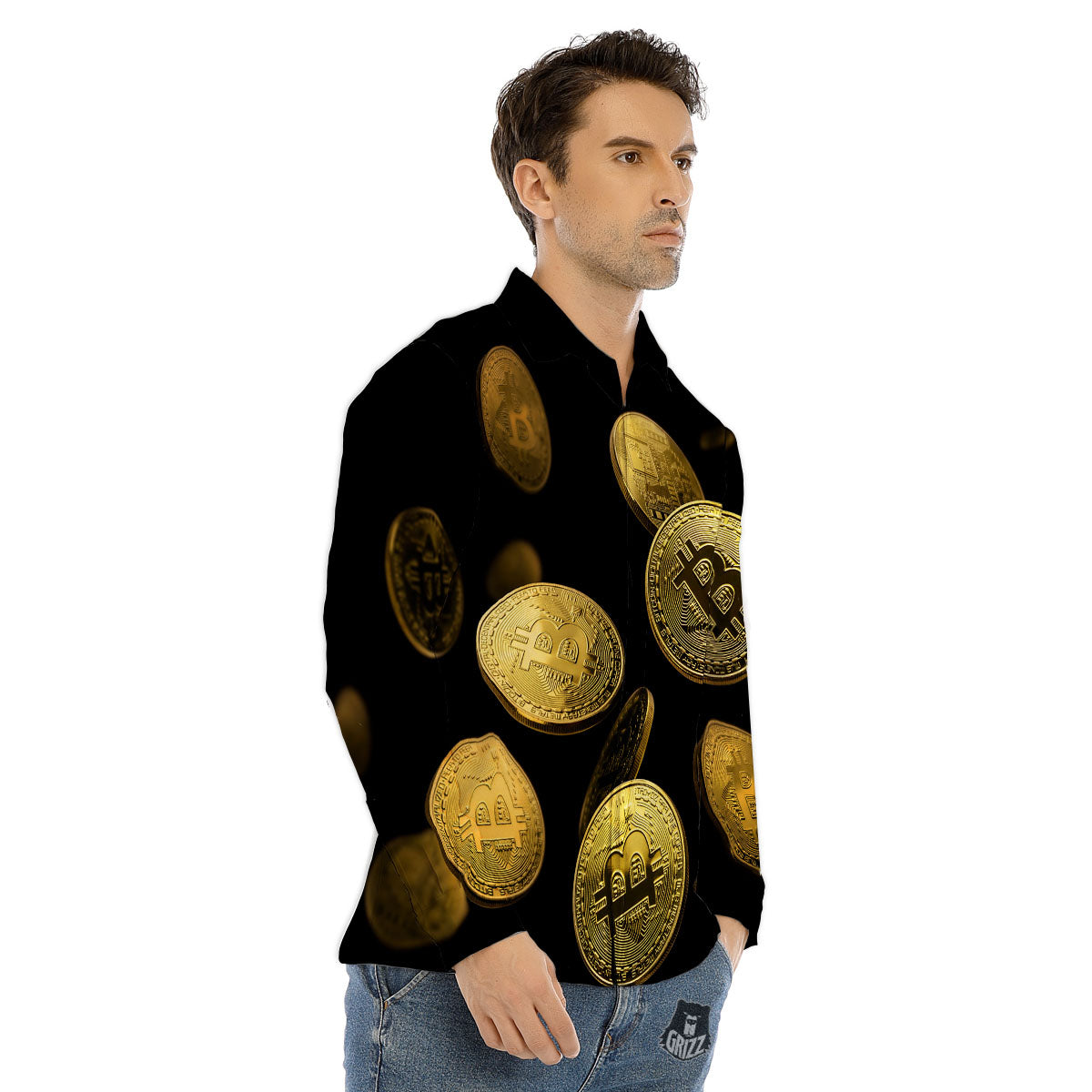 Bitcoin Falling Print Men's Dress Shirts-grizzshop
