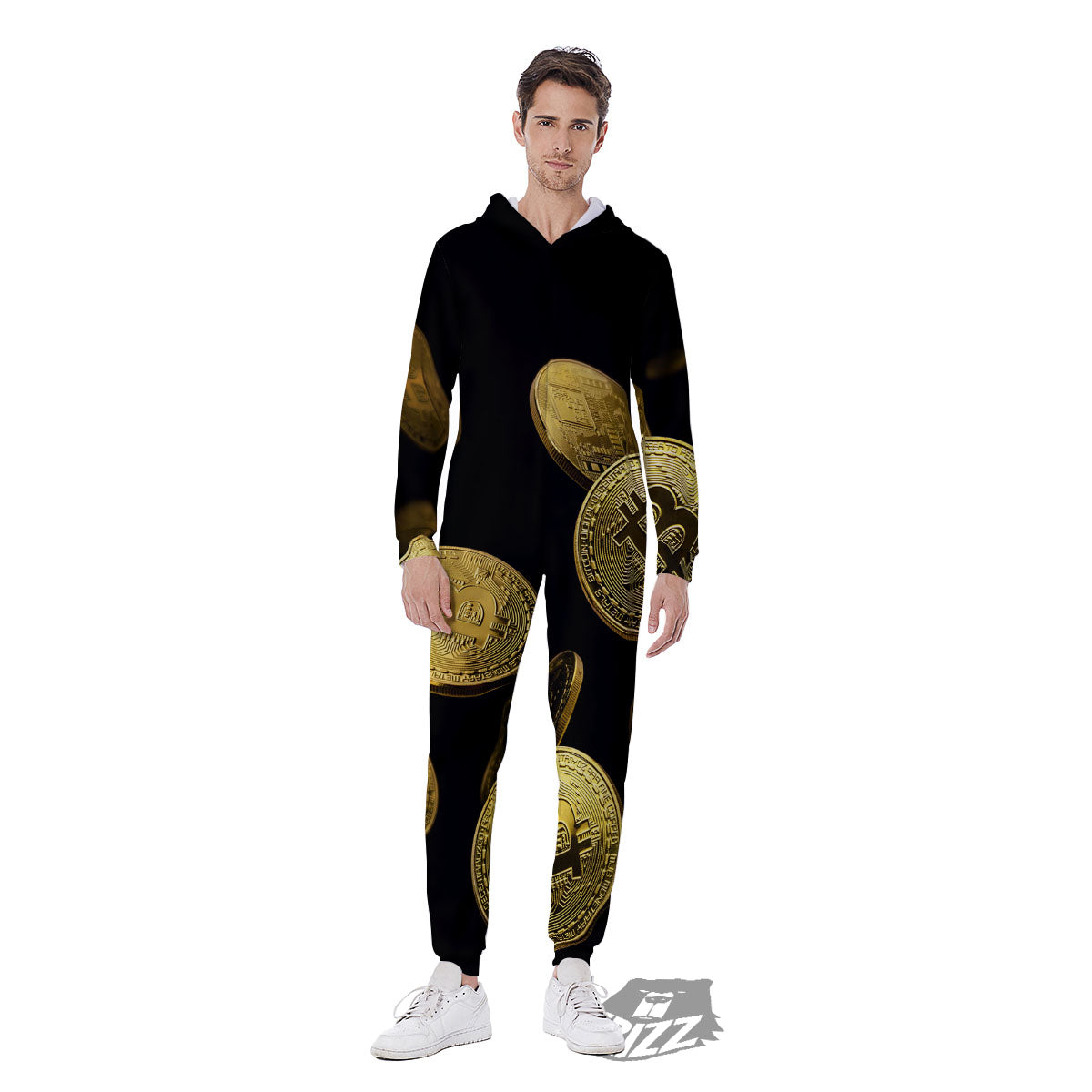 Bitcoin Falling Print Men's Jumpsuit-grizzshop