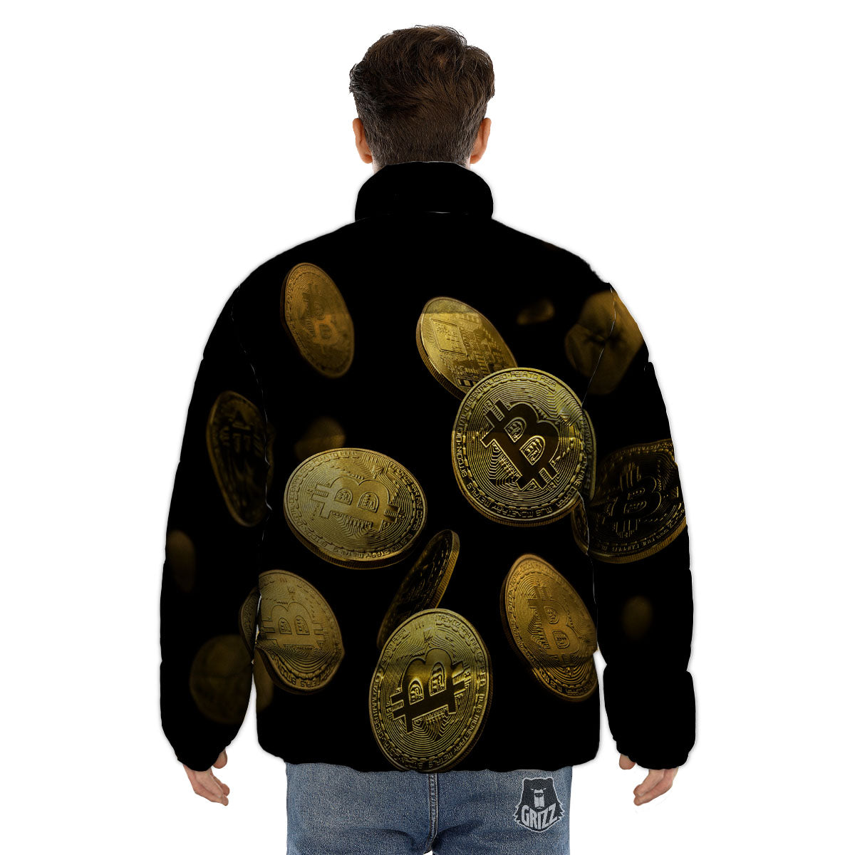 Bitcoin Falling Print Puffer Jacket-grizzshop