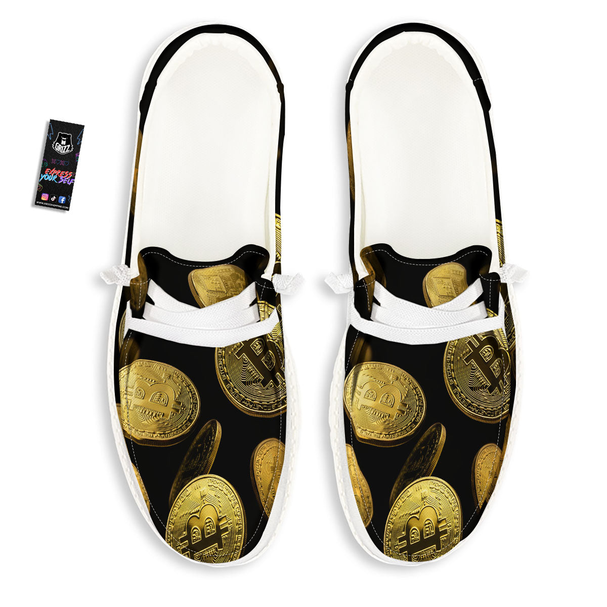 Bitcoin Falling Print White Loafers-grizzshop