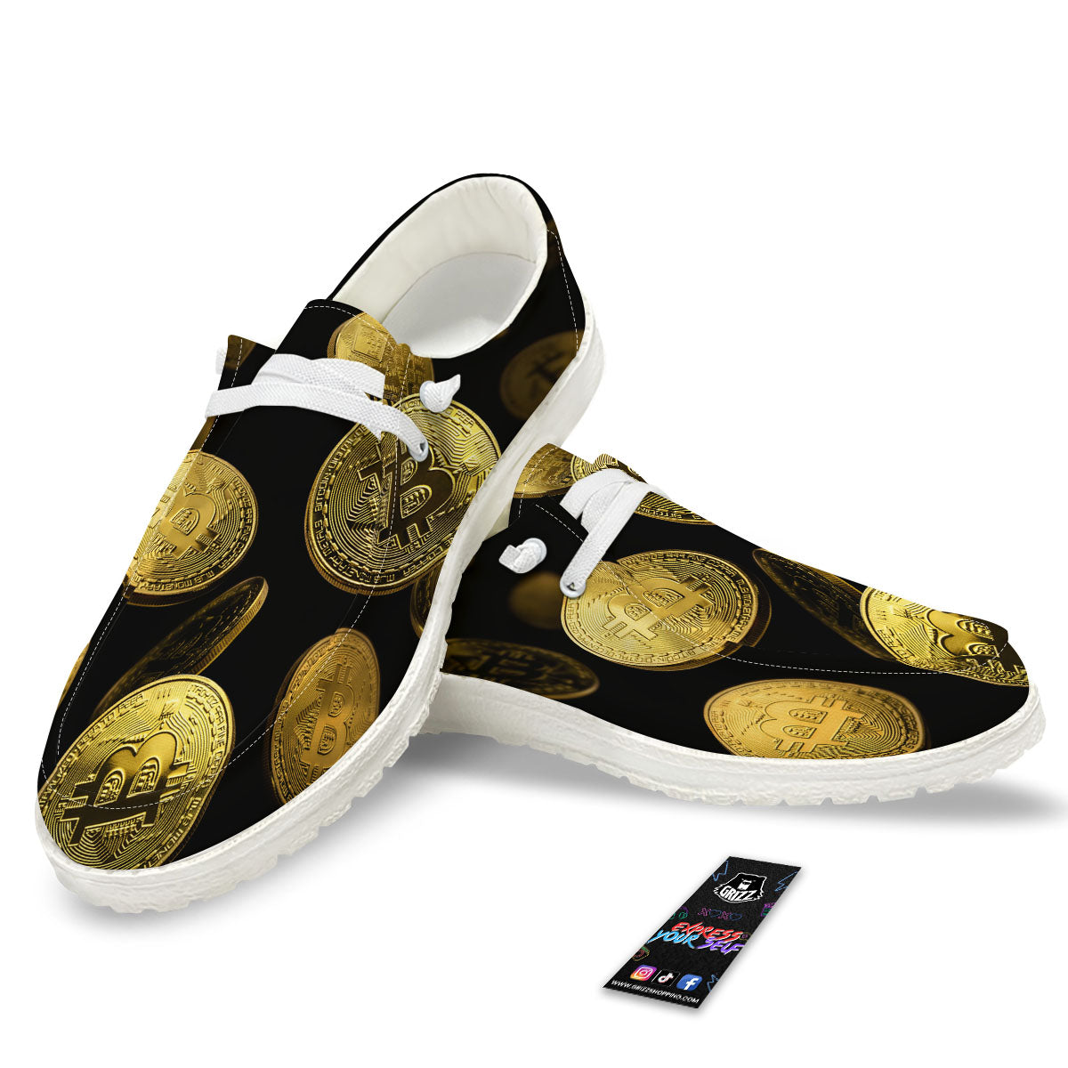Bitcoin Falling Print White Loafers-grizzshop
