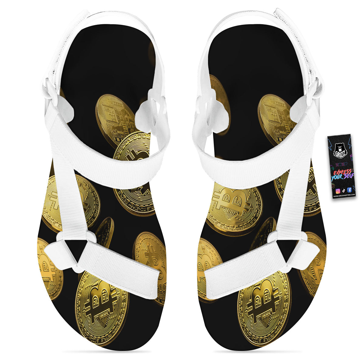 Bitcoin Falling Print White Open Toe Sandals-grizzshop