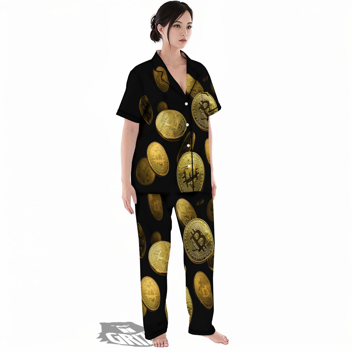 Bitcoin Falling Print Women's Pajamas Set-grizzshop