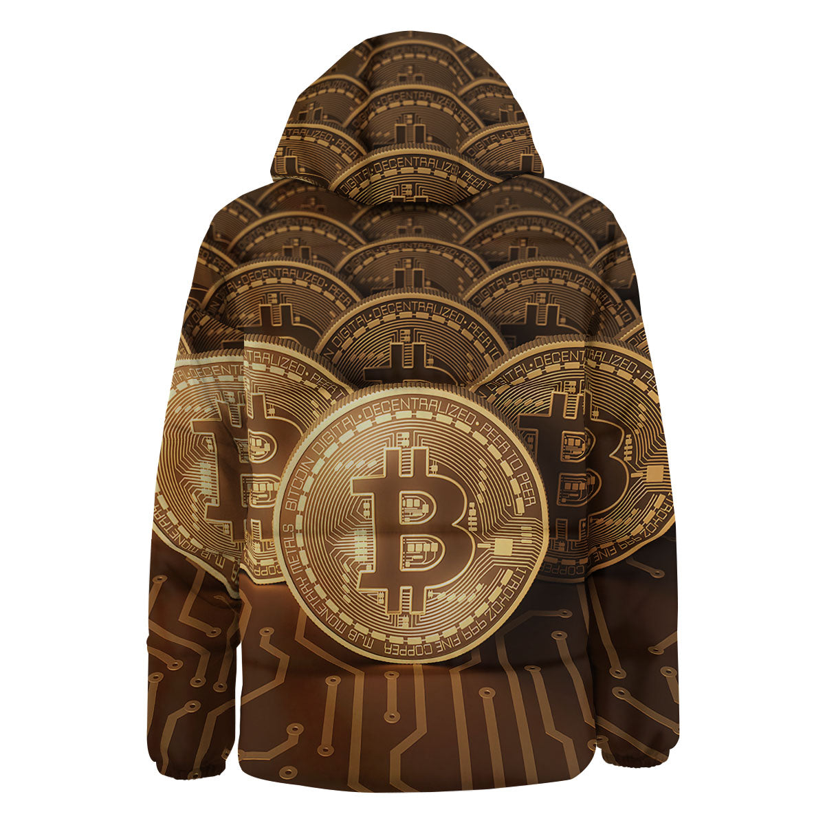 Bitcoin Symbol Gold Print Down Jacket-grizzshop