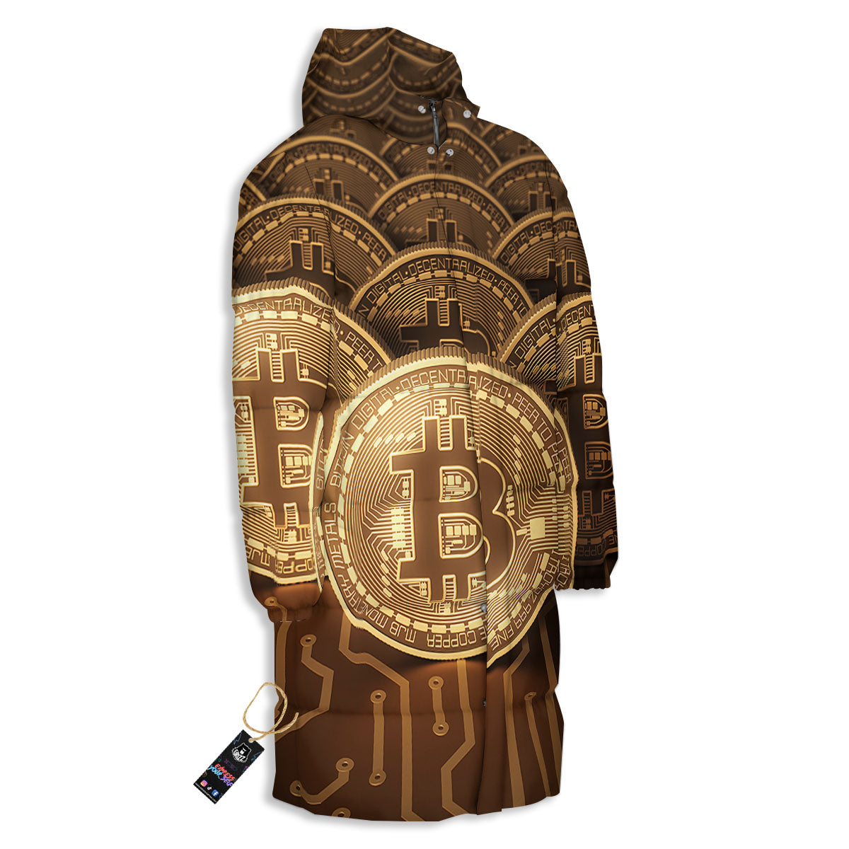 Bitcoin Symbol Gold Print Long Down Jacket-grizzshop