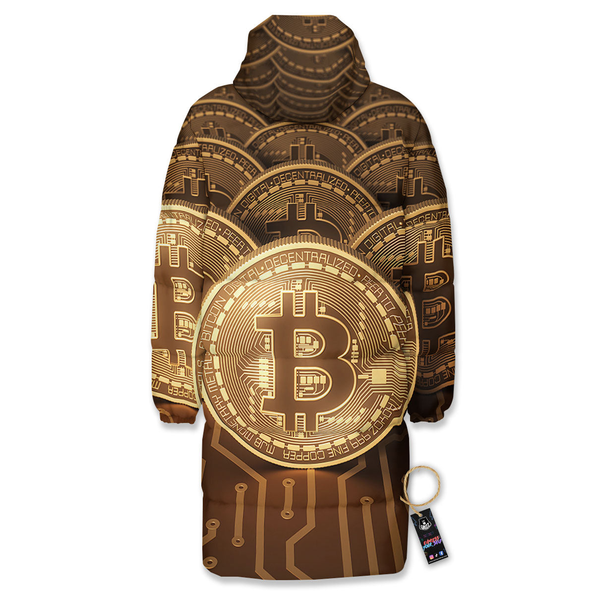 Bitcoin Symbol Gold Print Long Down Jacket-grizzshop