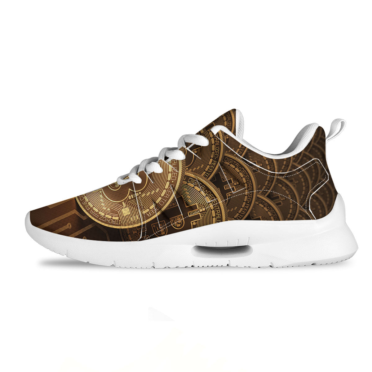 Bitcoin Symbol Gold Print Tennis Shoes-grizzshop