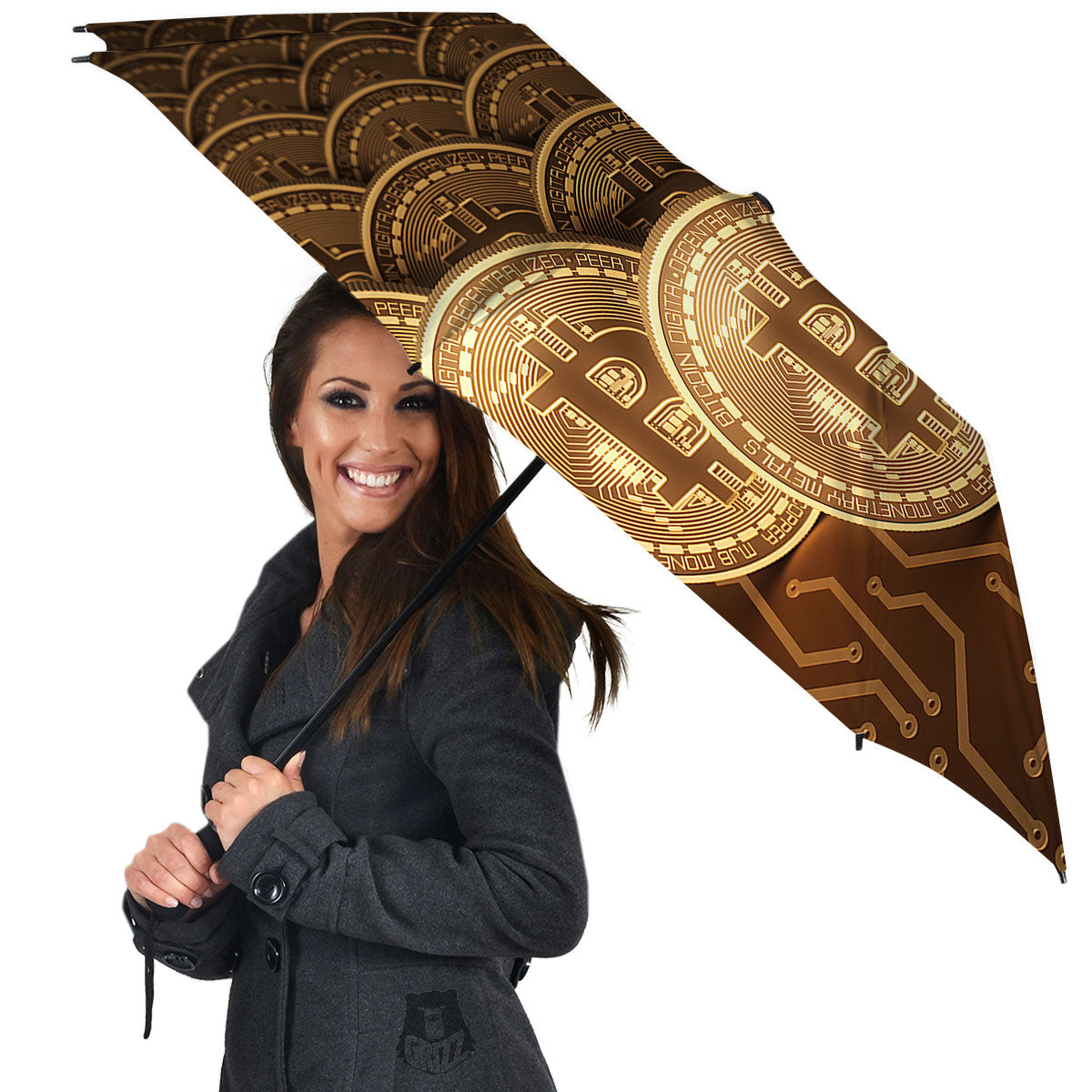 Bitcoin Symbol Gold Print Umbrella-grizzshop