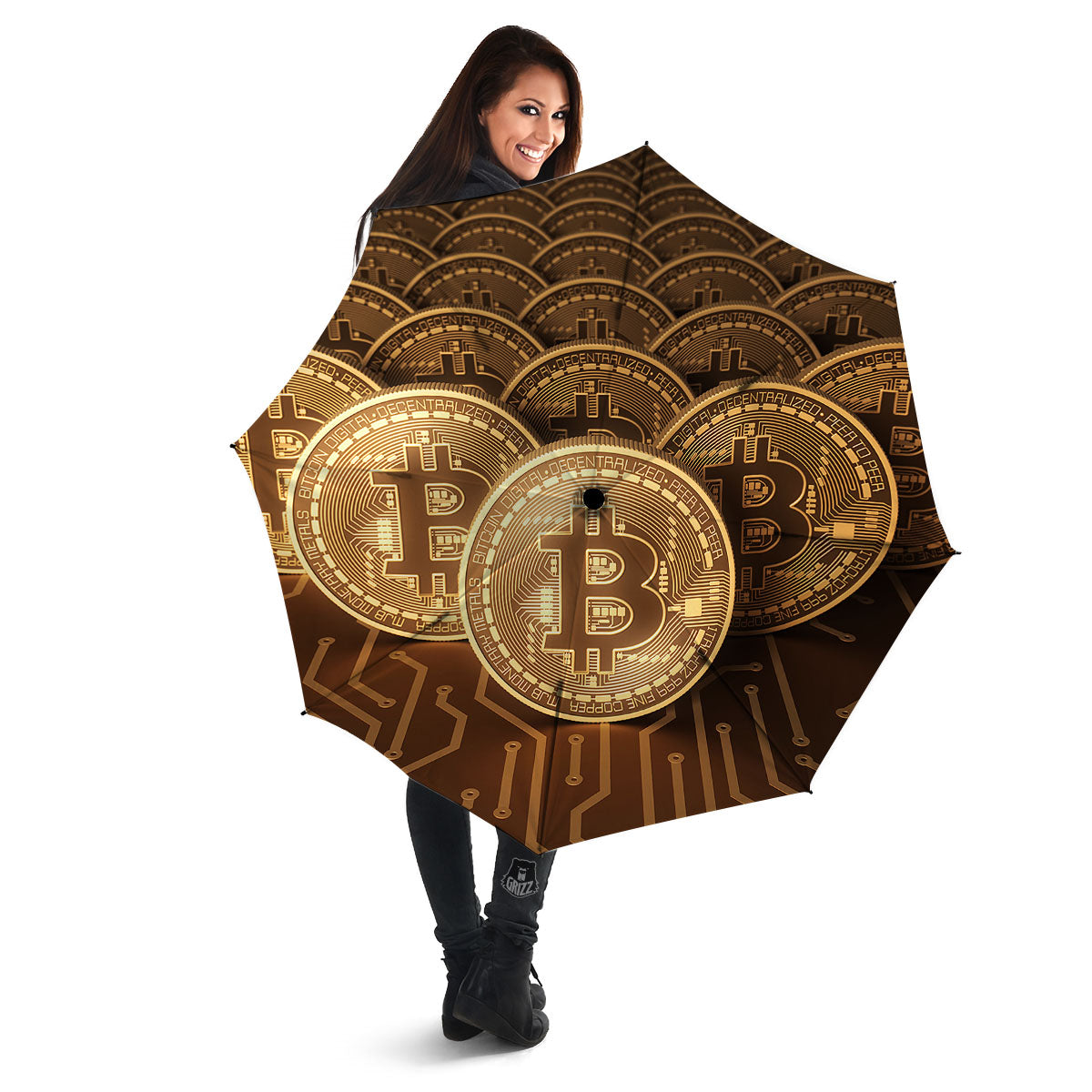 Bitcoin Symbol Gold Print Umbrella-grizzshop
