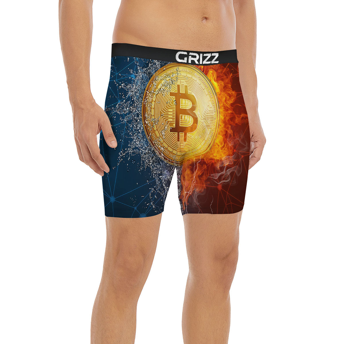 Bitcoin Water And Fire Print Boxer Briefs-grizzshop