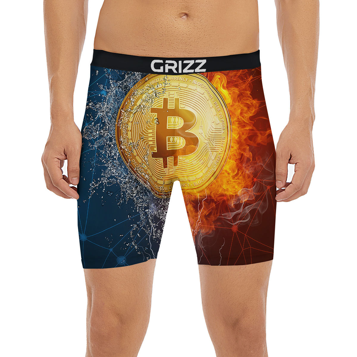 Bitcoin Water And Fire Print Boxer Briefs-grizzshop