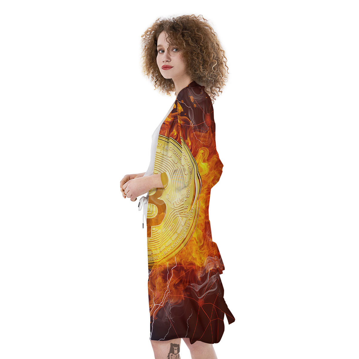 Bitcoin Water And Fire Print Kimono-grizzshop