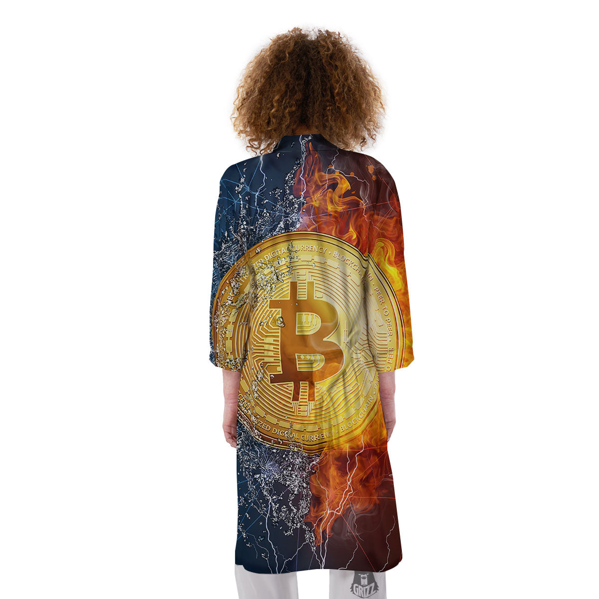 Bitcoin Water And Fire Print Kimono-grizzshop