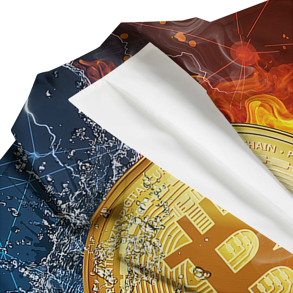 Bitcoin Water And Fire Print Men's Blazer-grizzshop
