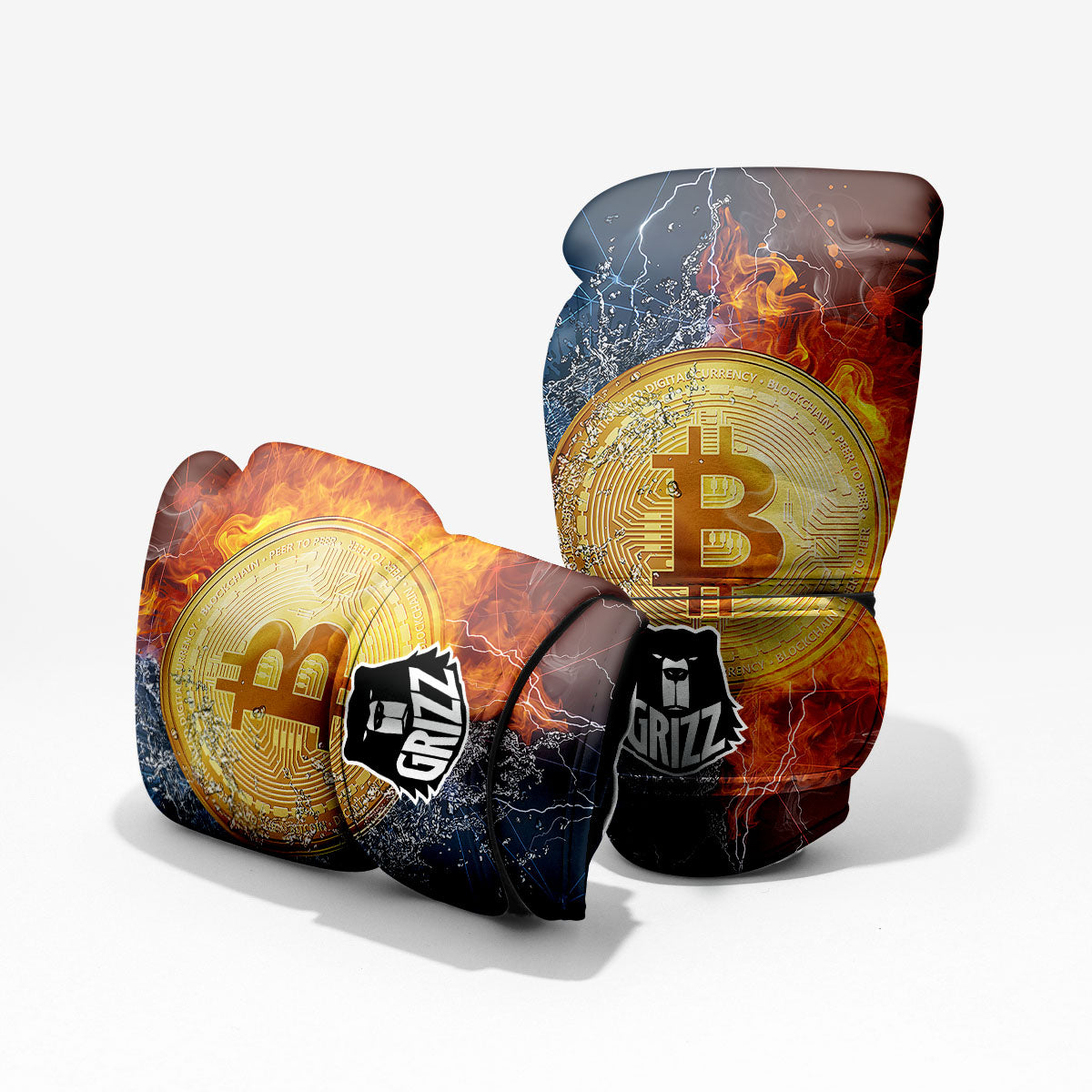 Bitcoin Water And Fire Print Pro Boxing Glove