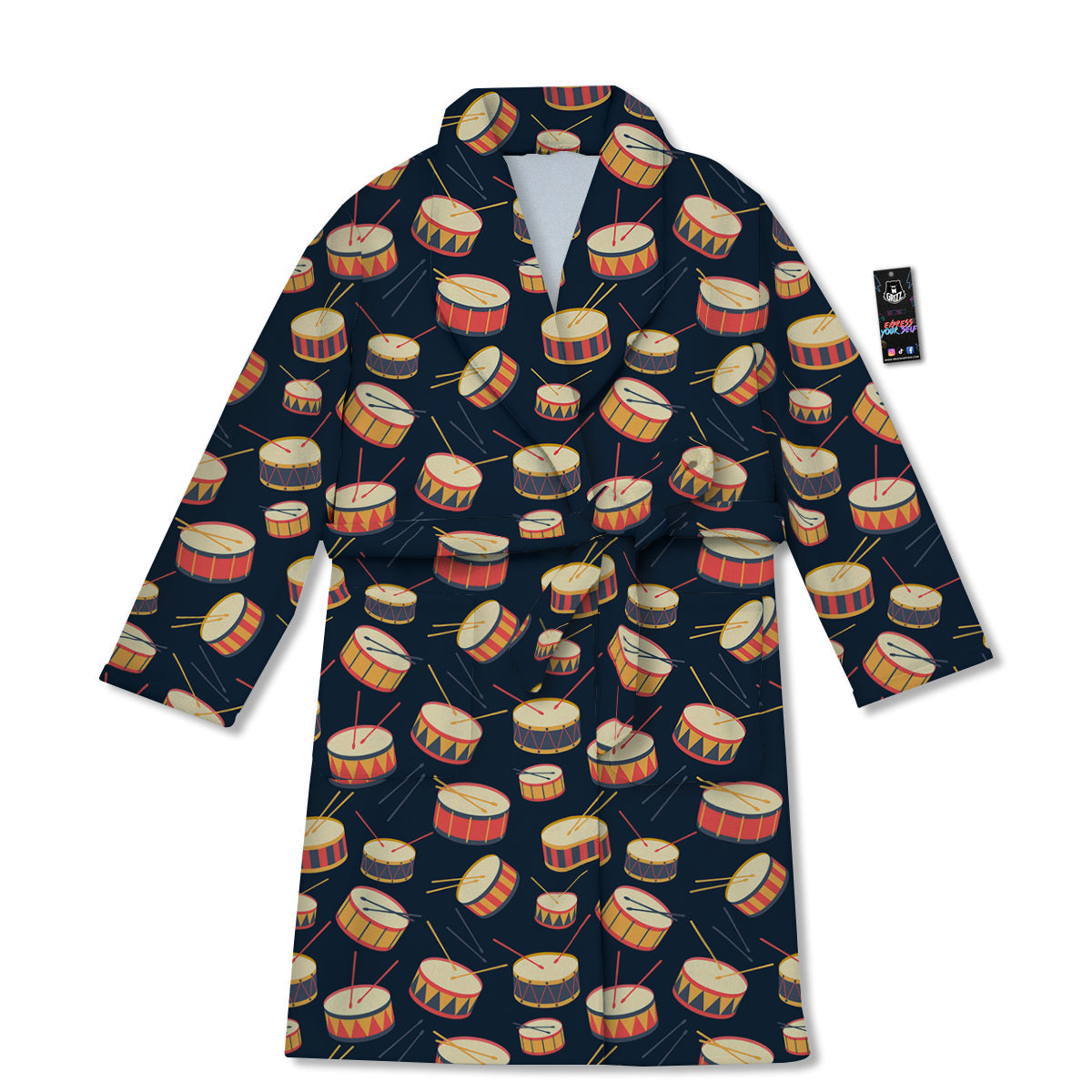 Black And Beige Drum Print Pattern Bathrobe-grizzshop