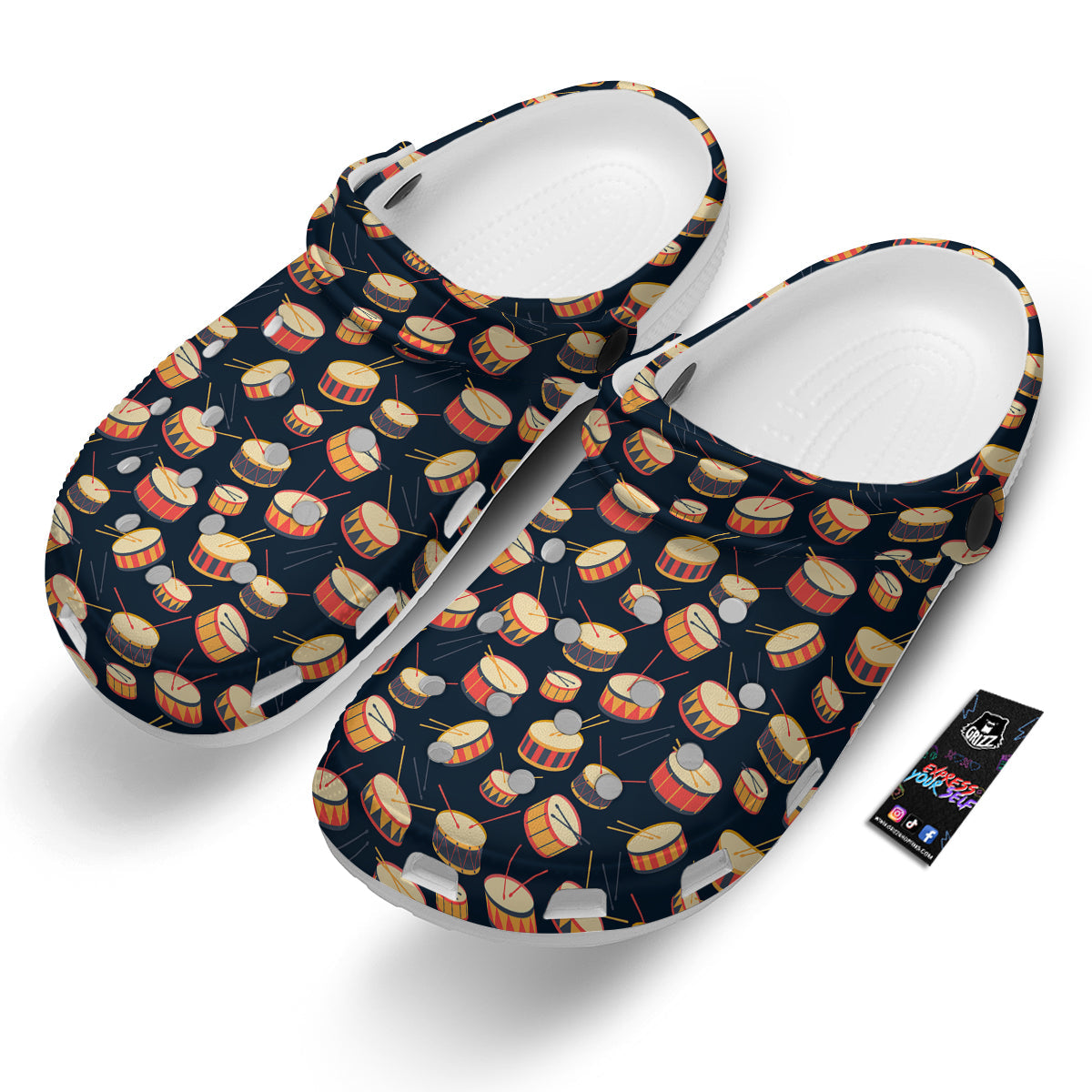 Black And Beige Drum Print Pattern Clog-grizzshop