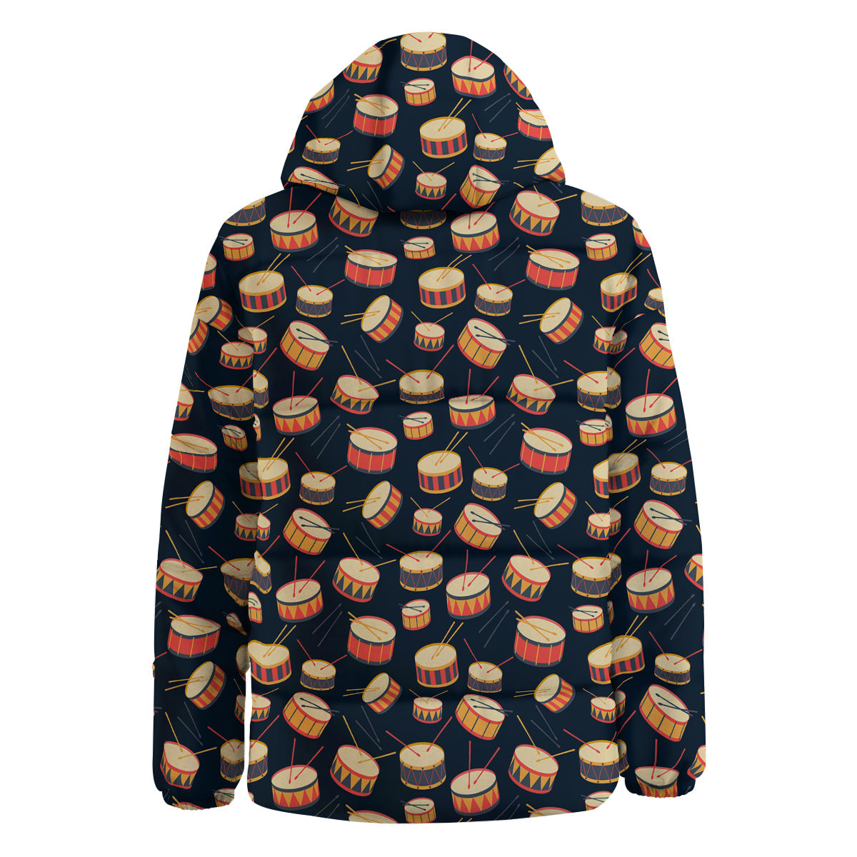 Black And Beige Drum Print Pattern Down Jacket-grizzshop