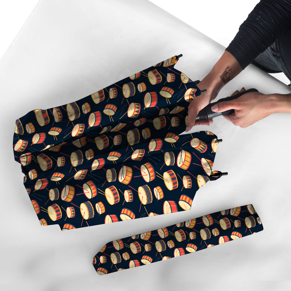 Black And Beige Drum Print Pattern Umbrella-grizzshop