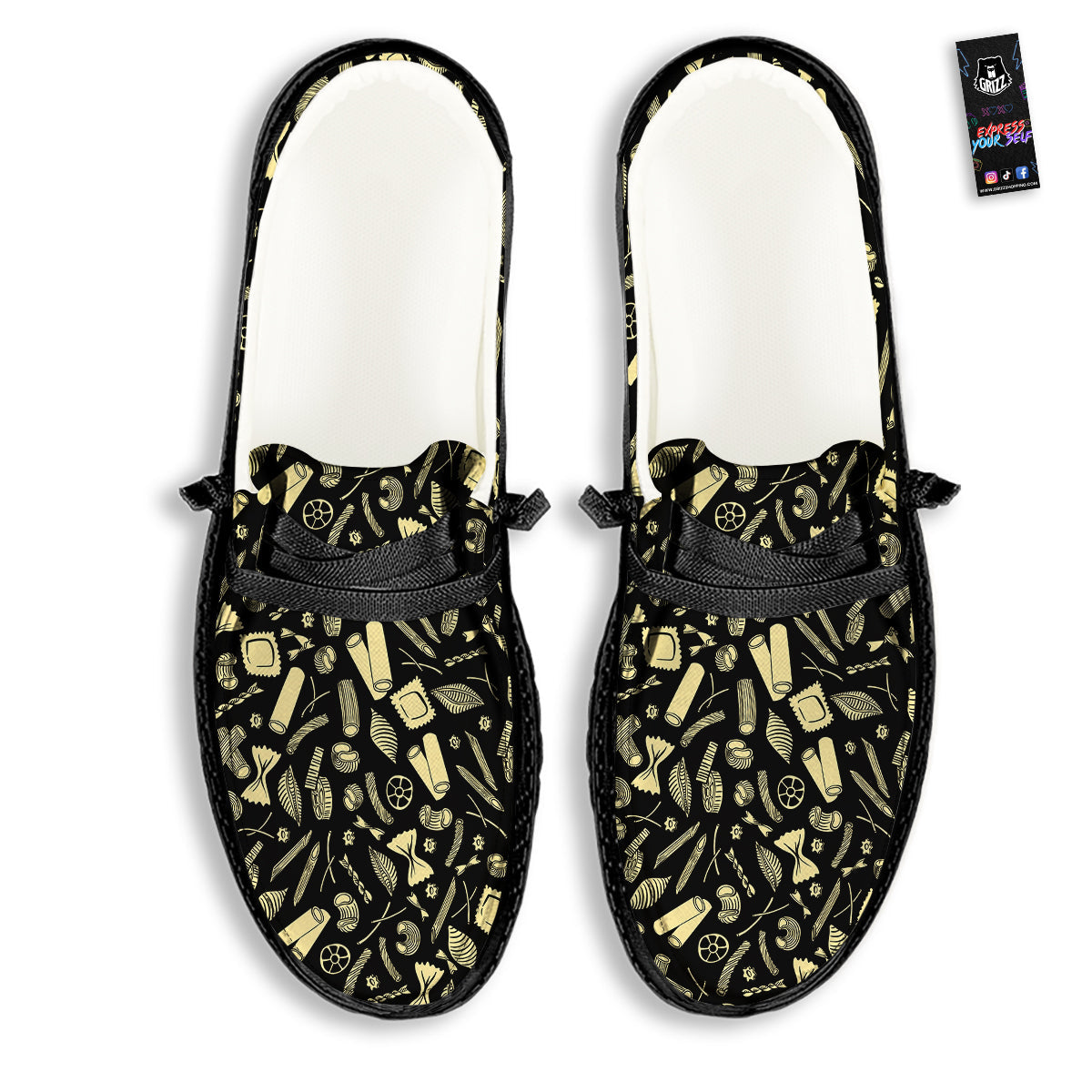 Black And Beige Macaroni Print Pattern Black Loafers-grizzshop
