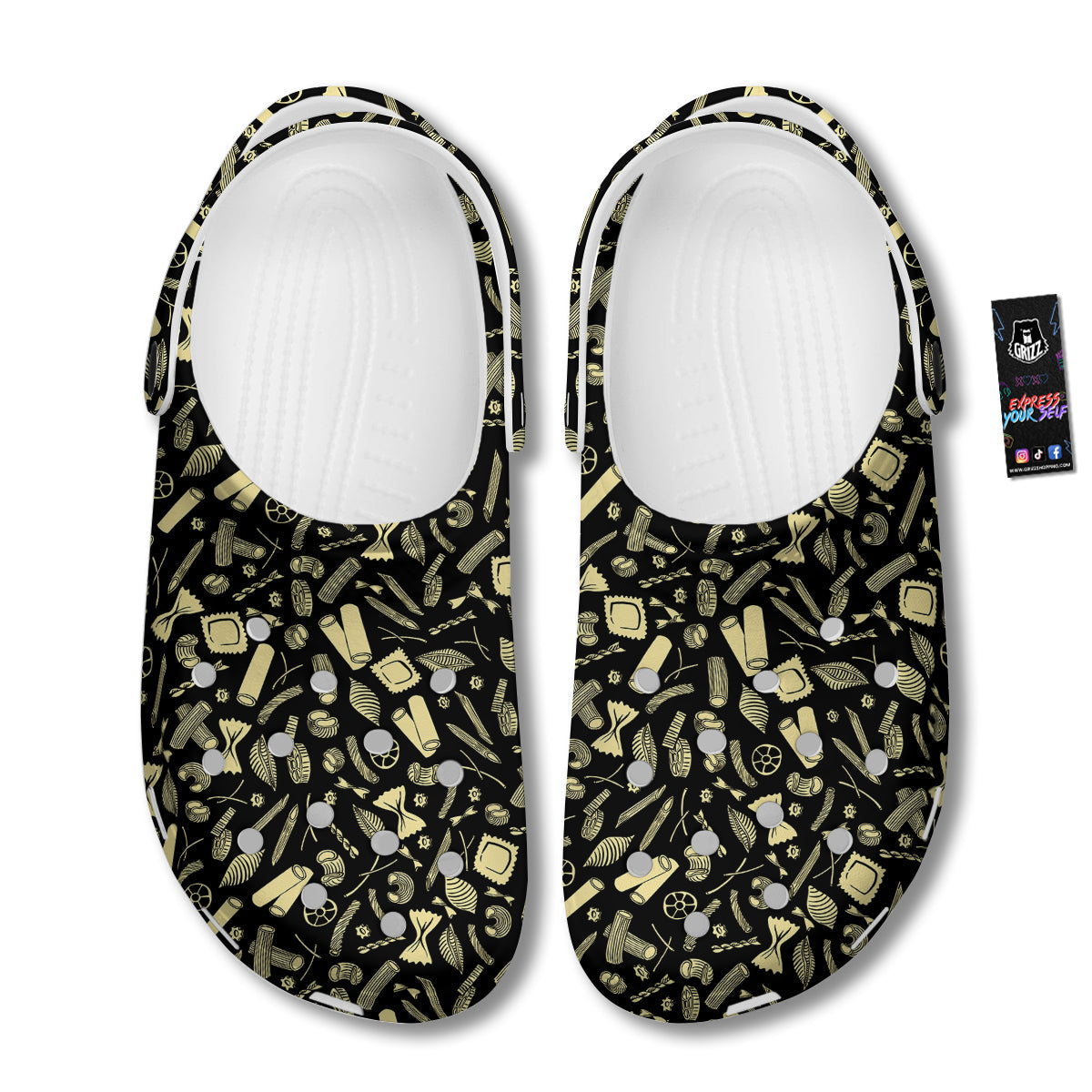 Black And Beige Macaroni Print Pattern Clog-grizzshop