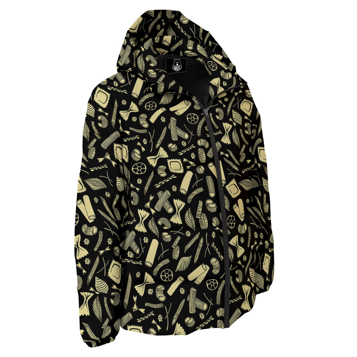 Black And Beige Macaroni Print Pattern Down Jacket-grizzshop