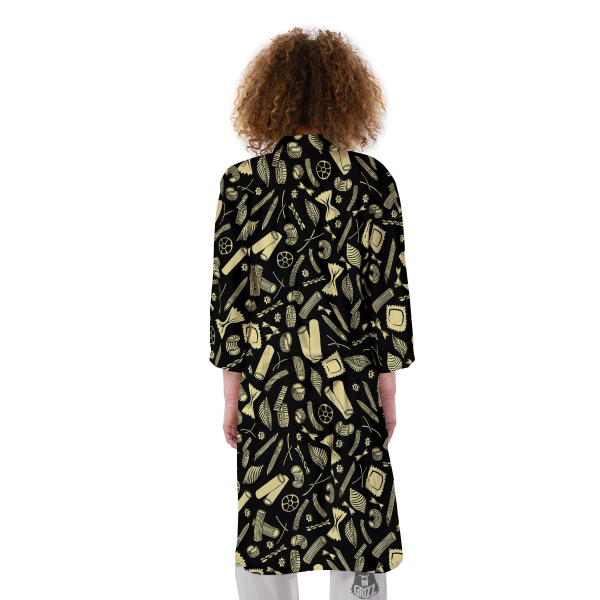 Black And Beige Macaroni Print Pattern Kimono-grizzshop