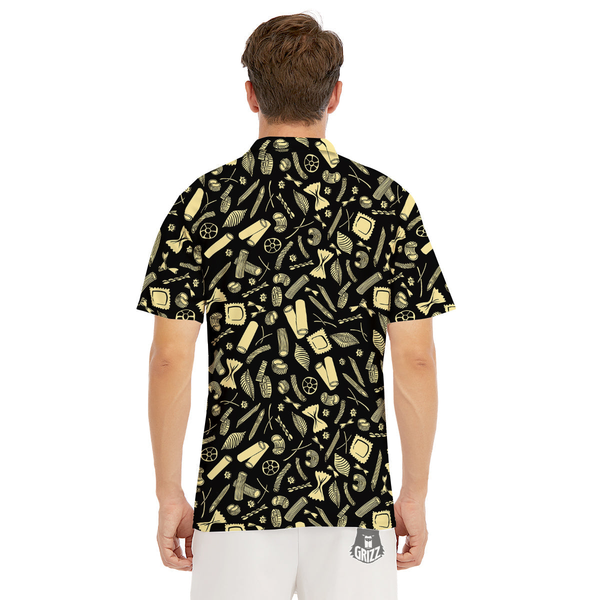 Black And Beige Macaroni Print Pattern Men's Golf Shirts-grizzshop