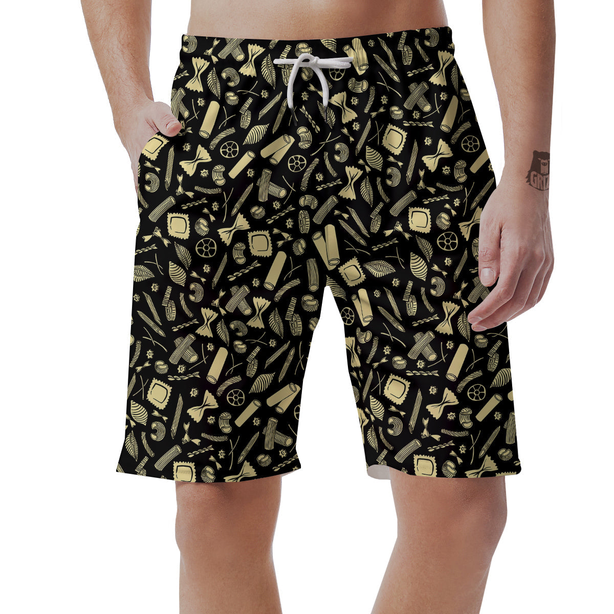 Black And Beige Macaroni Print Pattern Men's Shorts-grizzshop