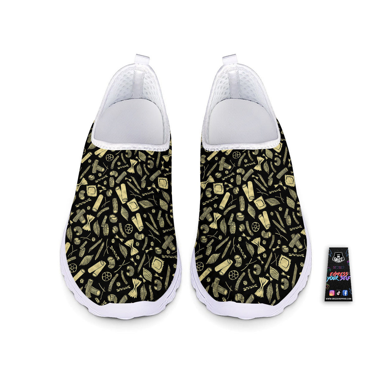Black And Beige Macaroni Print Pattern Nurse Shoes-grizzshop