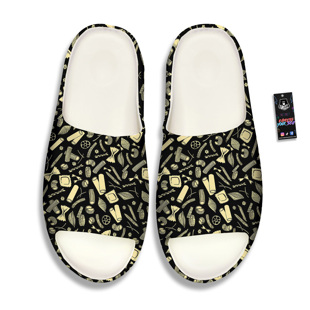 Black And Beige Macaroni Print Pattern Sandals-grizzshop