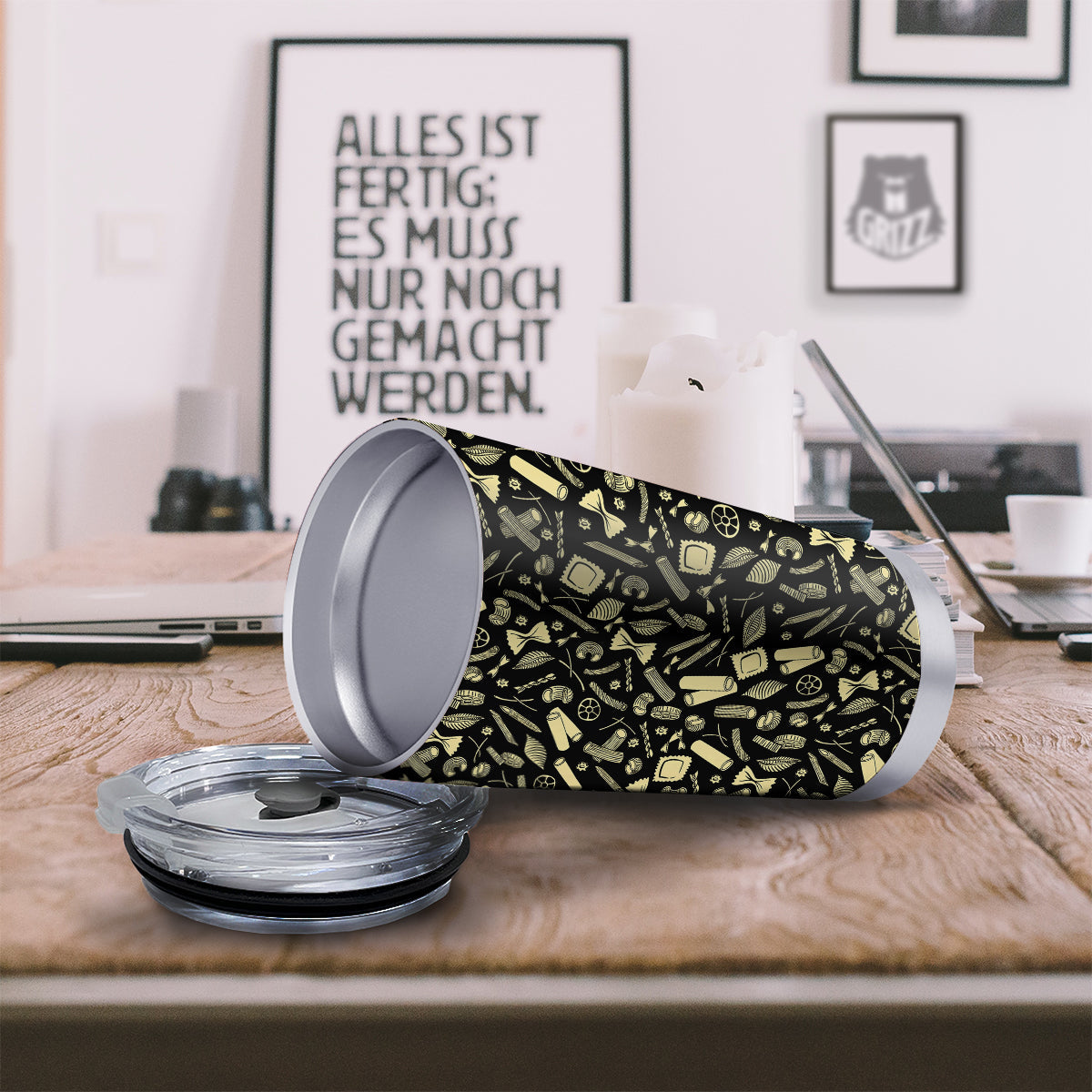 Black And Beige Macaroni Print Pattern Tumbler-grizzshop