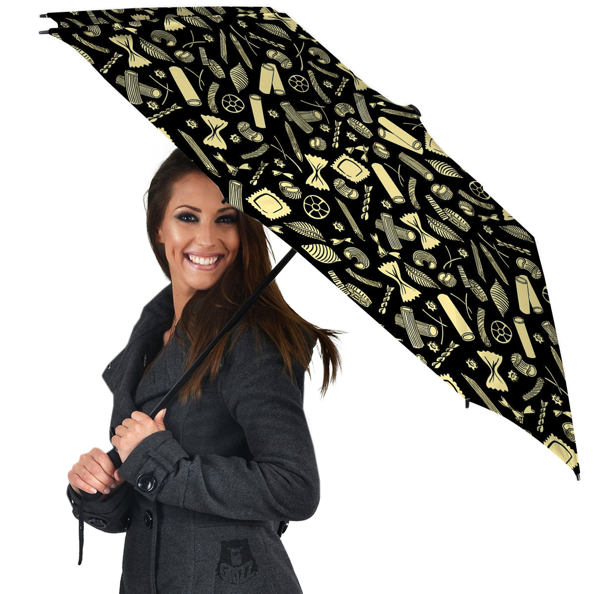 Black And Beige Macaroni Print Pattern Umbrella-grizzshop
