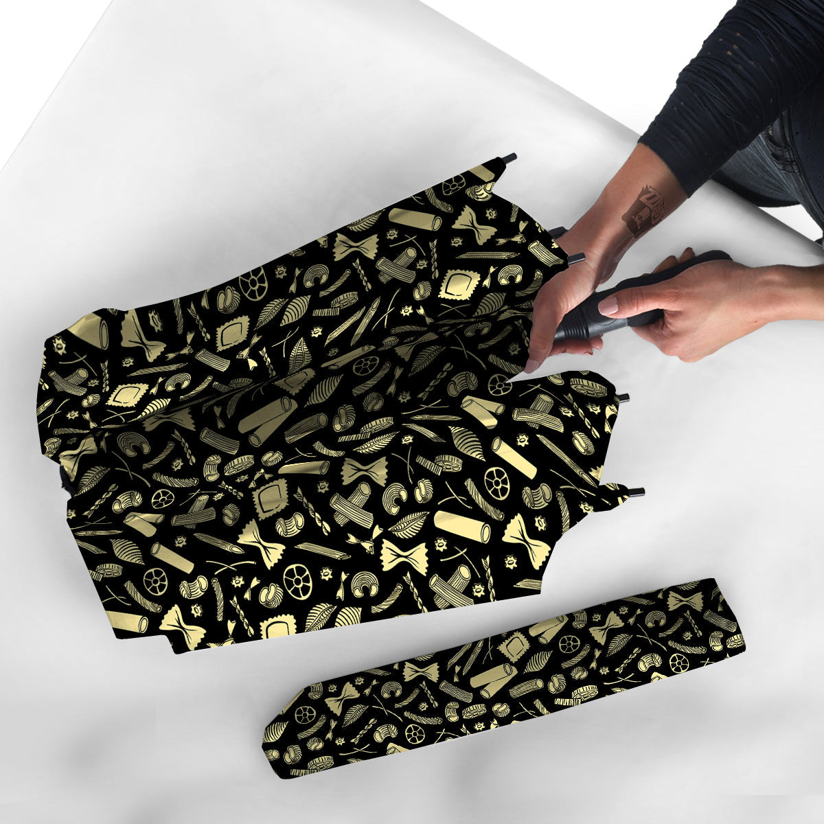 Black And Beige Macaroni Print Pattern Umbrella-grizzshop
