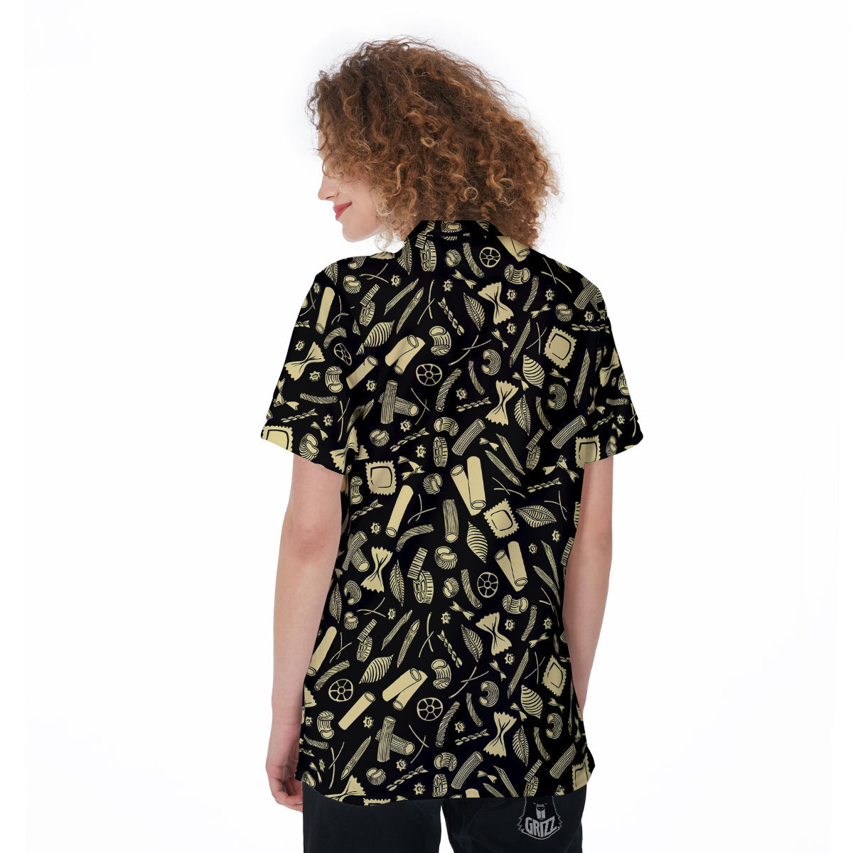 Black And Beige Macaroni Print Pattern Women's Golf Shirts-grizzshop