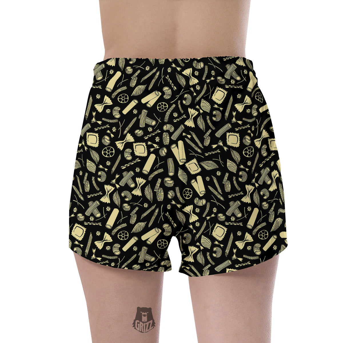 Black And Beige Macaroni Print Pattern Women's Shorts-grizzshop