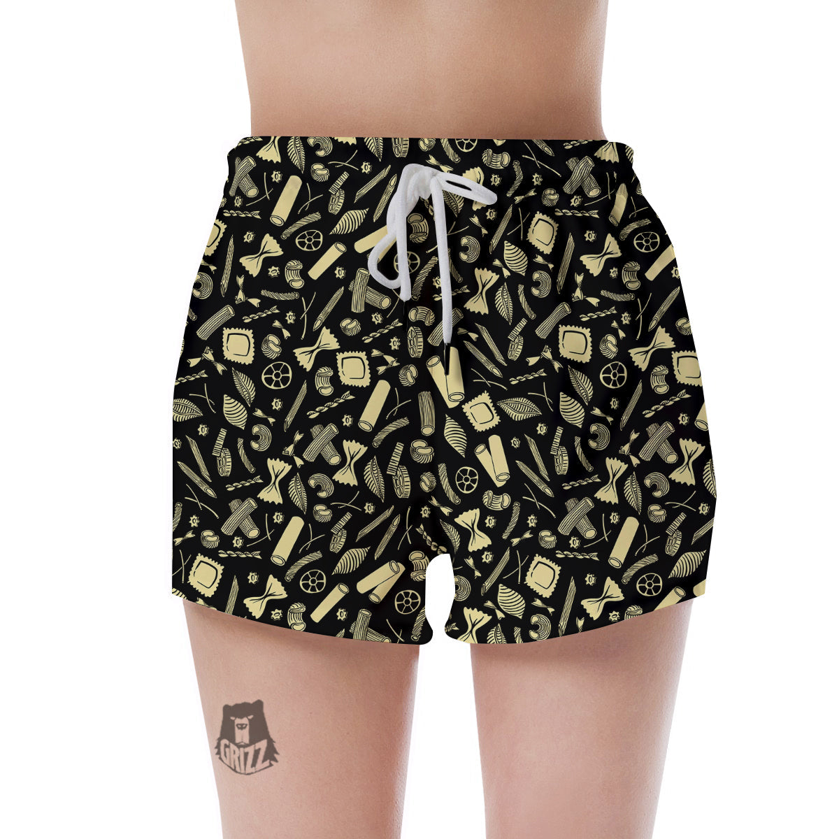 Black And Beige Macaroni Print Pattern Women's Shorts-grizzshop
