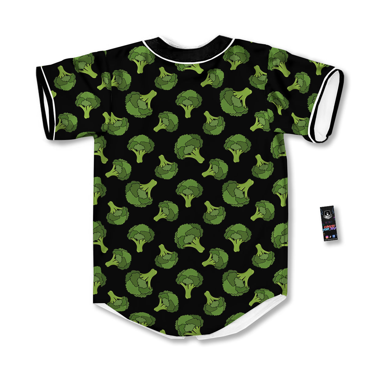 Black And Broccoli Print Pattern Baseball Jersey-grizzshop