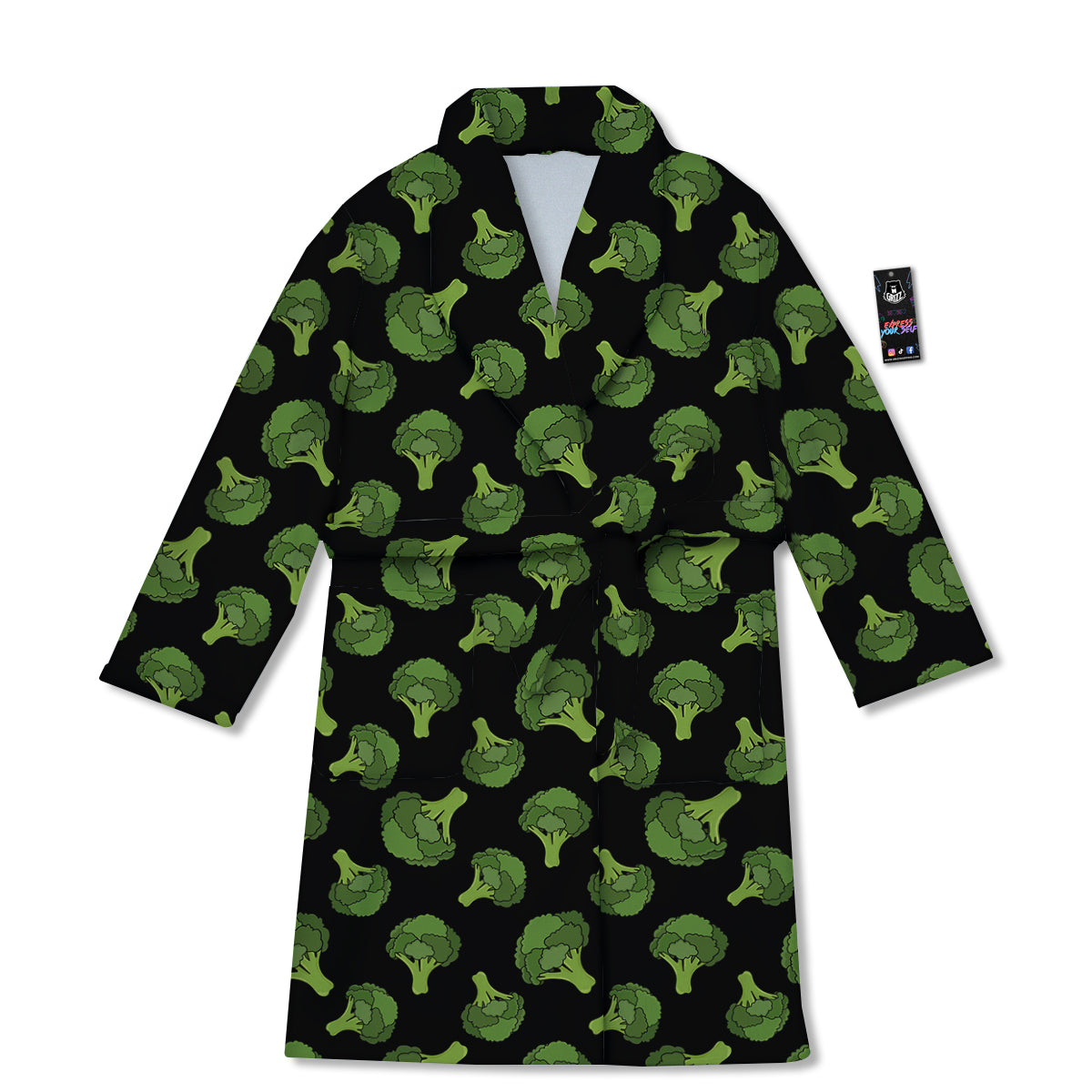 Black And Broccoli Print Pattern Bathrobe-grizzshop