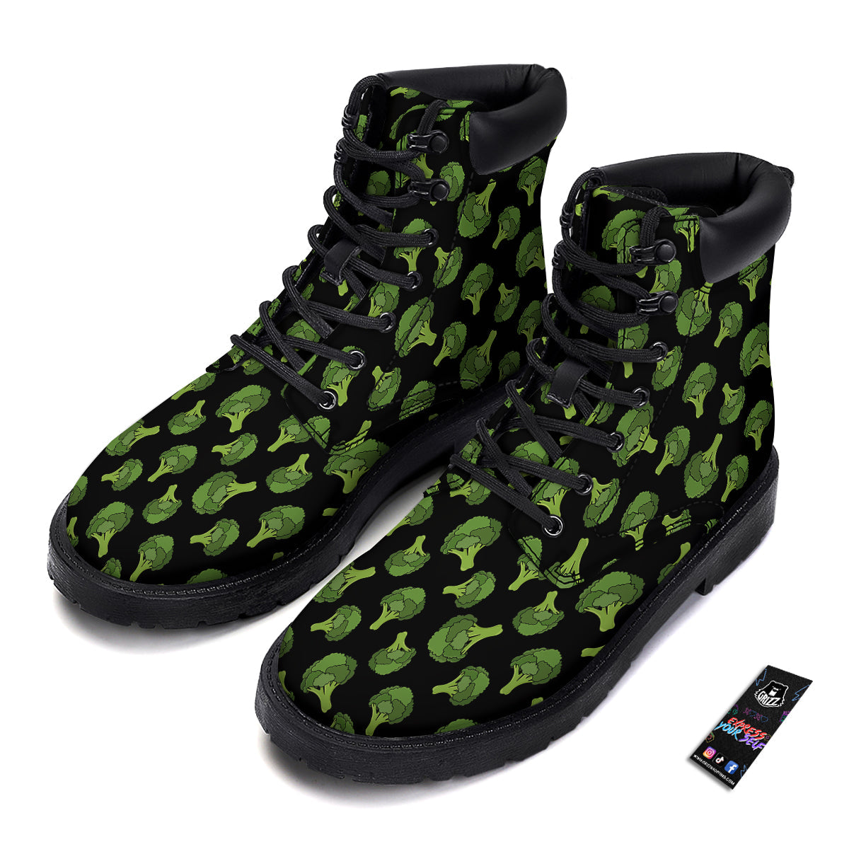 Black And Broccoli Print Pattern Boots-grizzshop