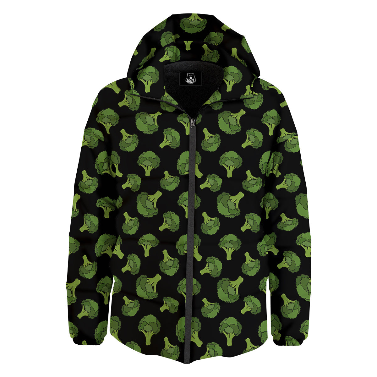 Black And Broccoli Print Pattern Down Jacket-grizzshop