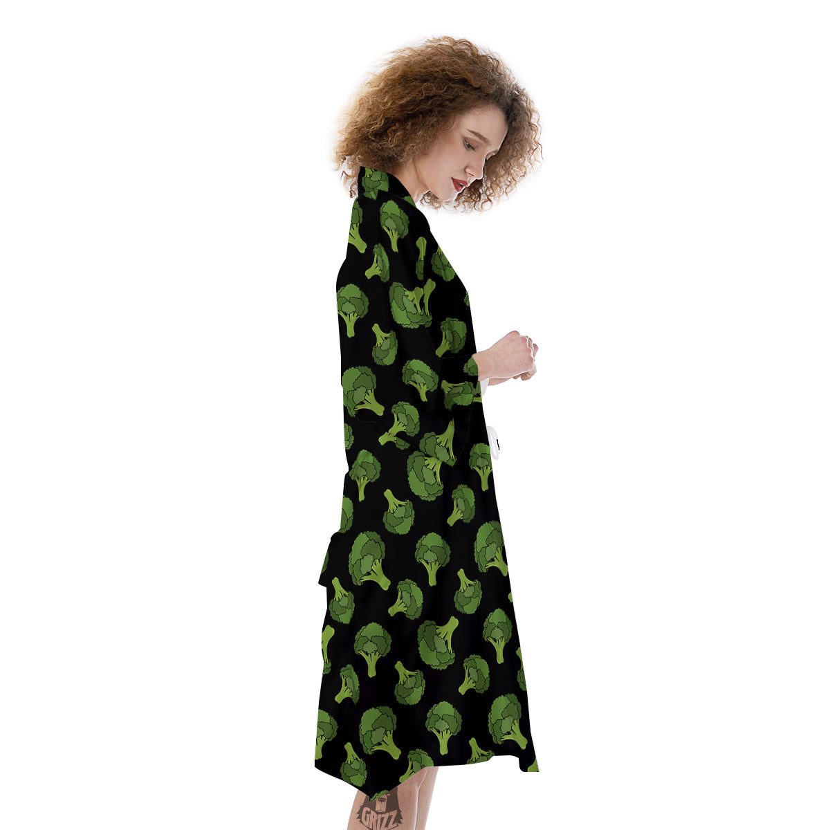 Black And Broccoli Print Pattern Kimono-grizzshop