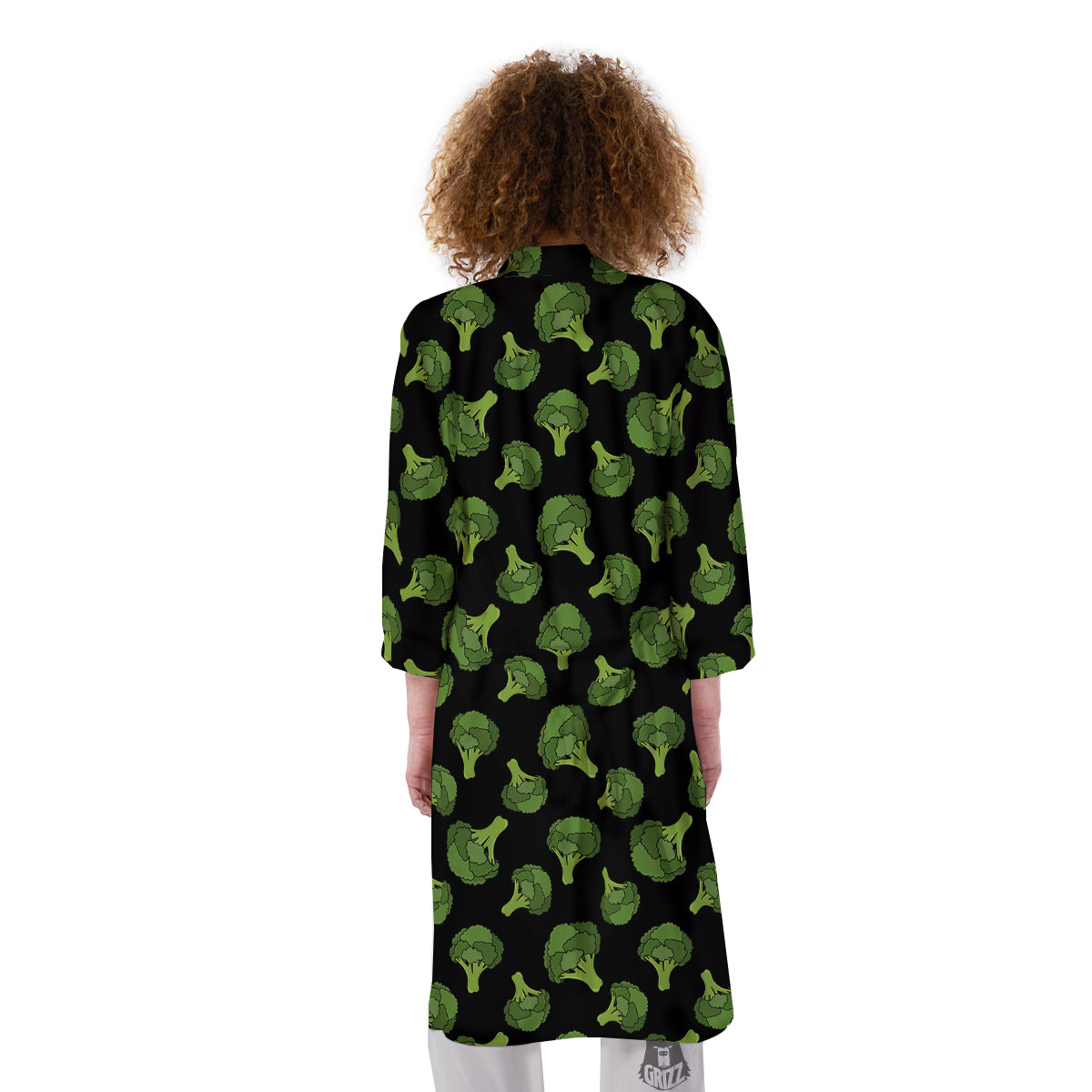 Black And Broccoli Print Pattern Kimono-grizzshop