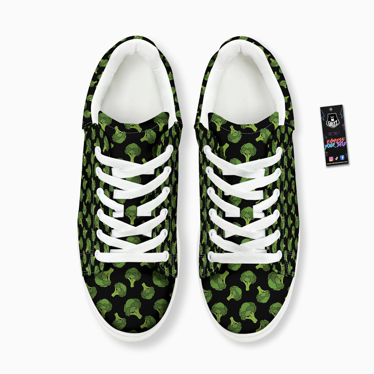 Black And Broccoli Print Pattern Platform Shoes-grizzshop