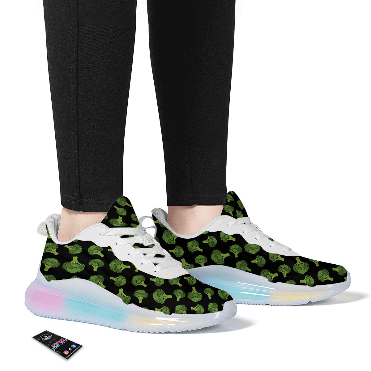 Black And Broccoli Print Pattern Running Sneakers-grizzshop