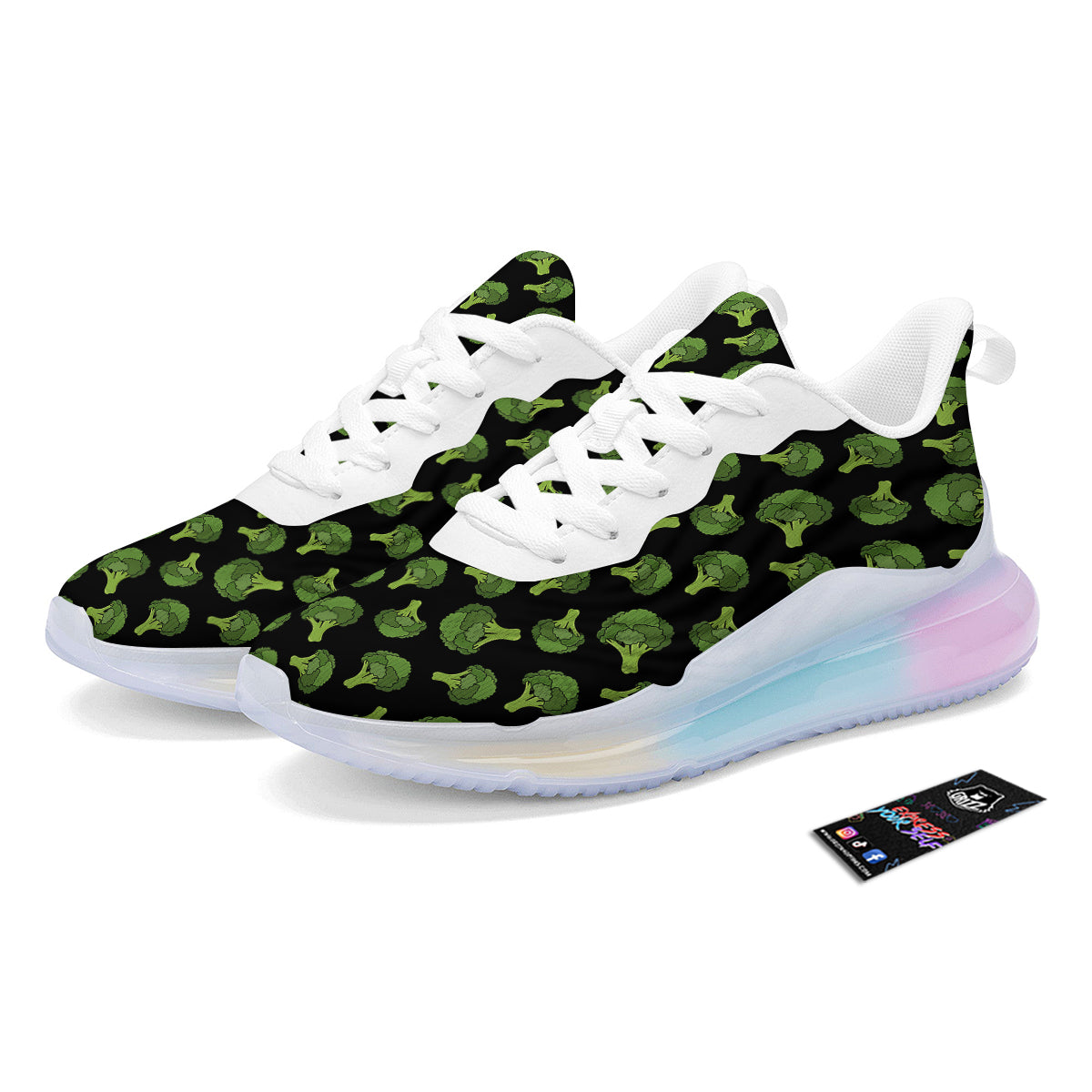 Black And Broccoli Print Pattern Running Sneakers-grizzshop