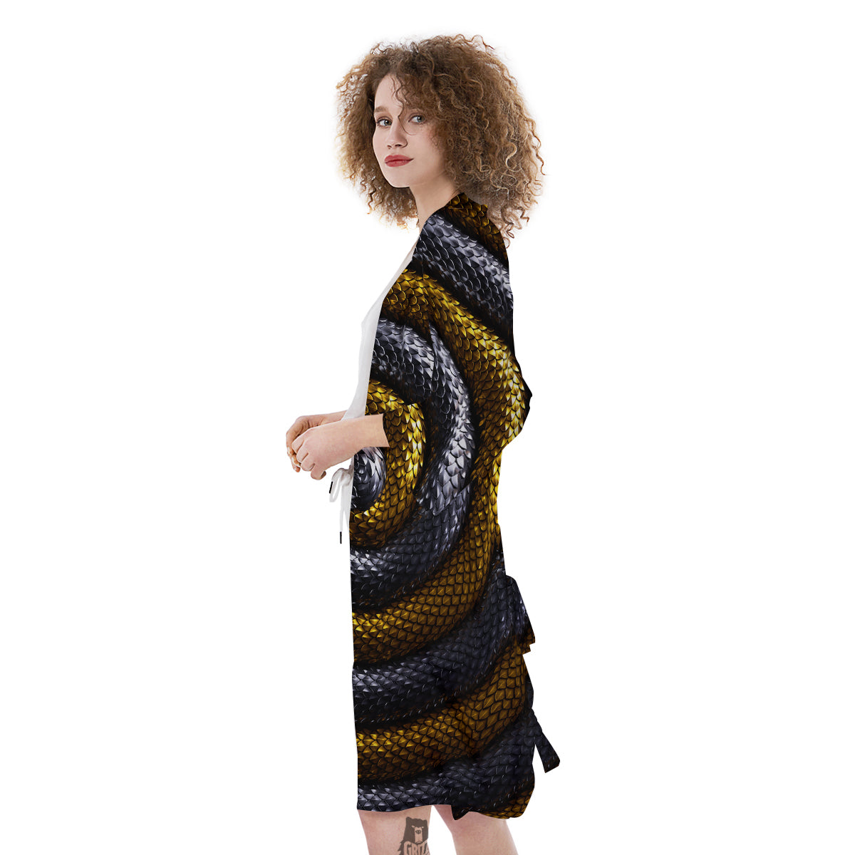 Black And Gold Twisted Snakes Print Kimono-grizzshop