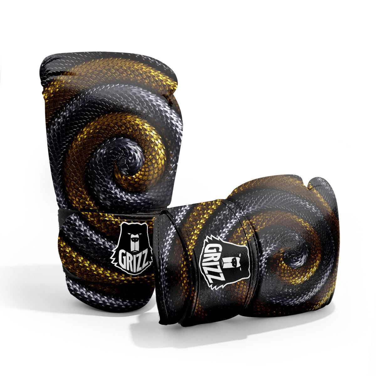 Black And Gold Twisted Snakes Print Pro Boxing Glove