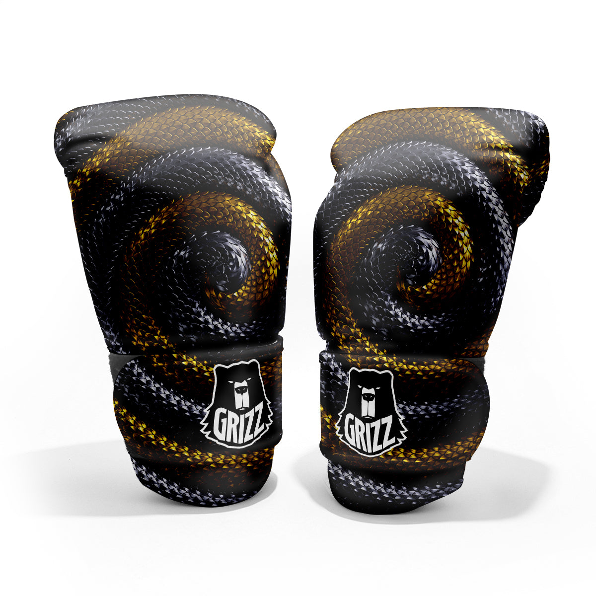 Black And Gold Twisted Snakes Print Pro Boxing Glove